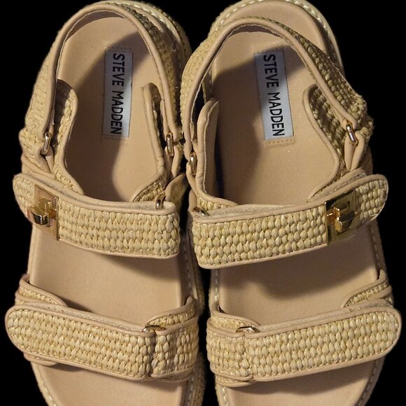 Steve Madden Platform Sandals Bigmona Natural Raffia - Picture 6 of 9